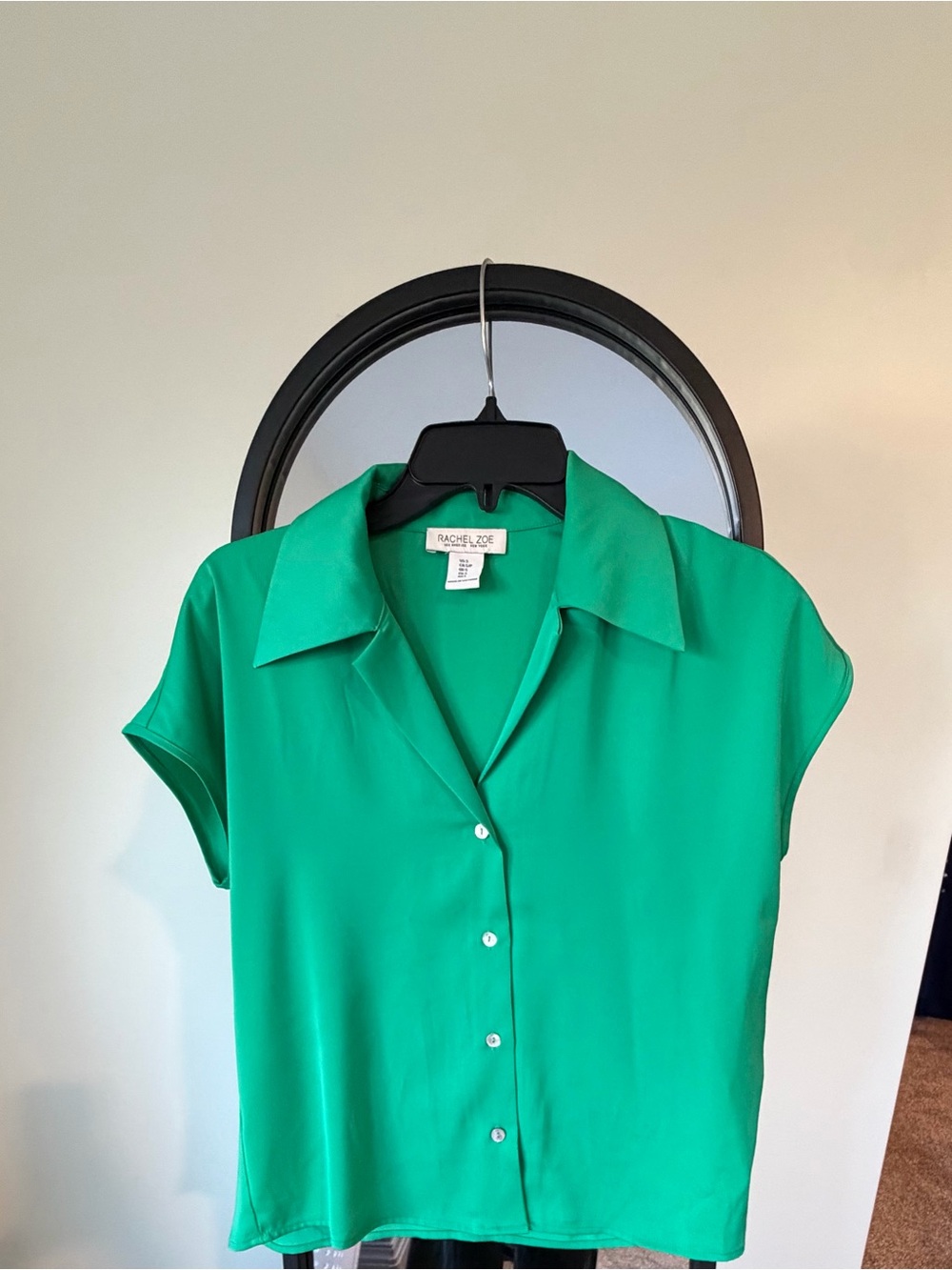 Rachel Zoe Bright Green Button-Front Cap Sleeve Blouse